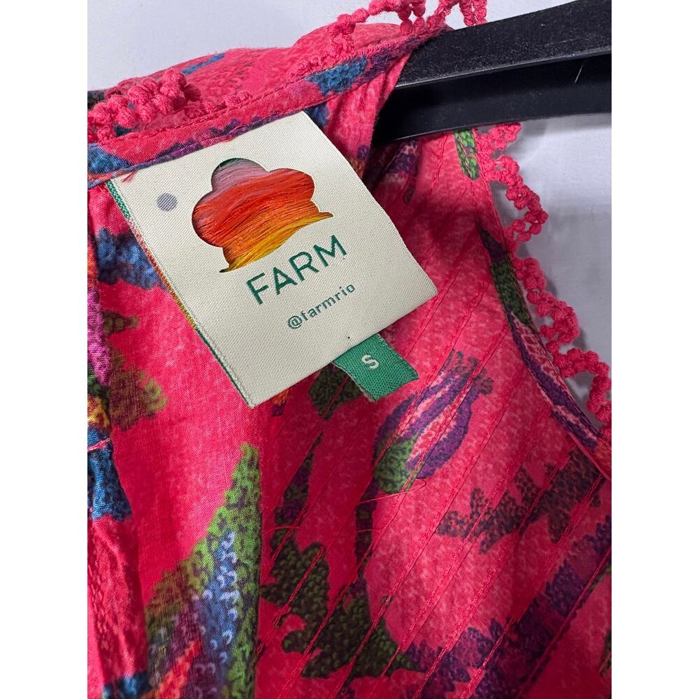 FARM Rio Mini Dress S Blush Sunset Tapestry Tropical Smocked Ruffle Summer Party - Picture 2 of 5
